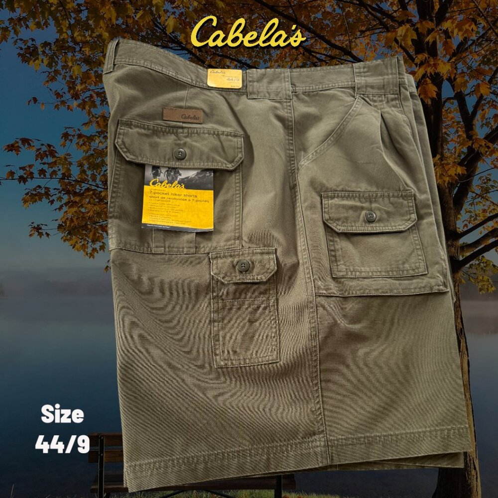 Cabela's 9" Legendary Men's 7-Pocket Hiker Khaki Green 100% Cotton Shorts 44/9